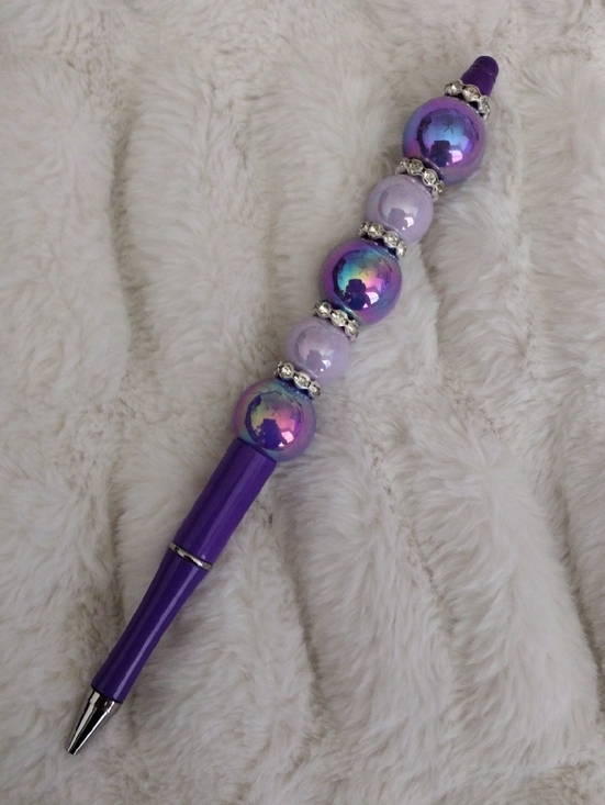 Handcrafted Other - Tall Purple Beaded Kids Pen with Iridescent Accents